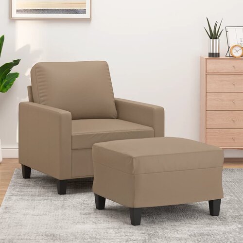  The Living Store Fotelj s stolčkom za noge kapučino 60 cm umetno usnje - Kavč S Stolčkom Za Noge, (21485110) Cene