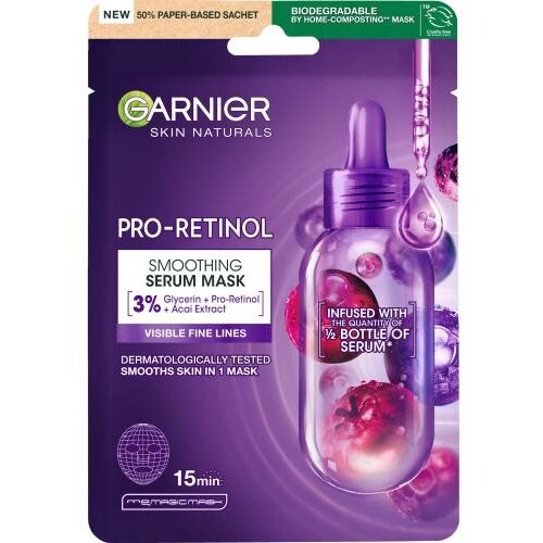 Garnier Skin Naturals Pro-Retinol Smoothing Serum Mask maska za obraz za vse tipe kože 22 g za ženske Cene