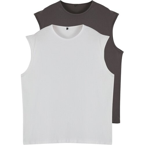 Trendyol Basic White-Anthracite 2-Pack Oversize/Wide Cut Cotton Sleeveless T-Shirt/Undershirt Slike