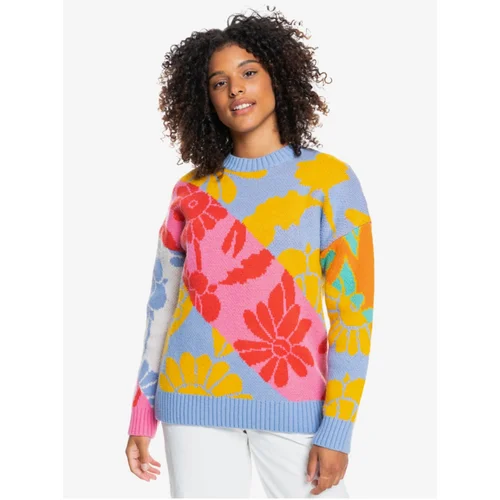 Roxy Light Blue Women's Patterned Sweater with Wool - Women