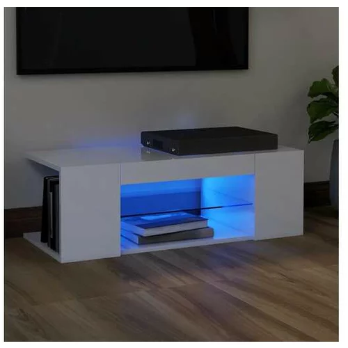  TV omarica z LED lučkami visok sijaj bela 90x39x30 cm
