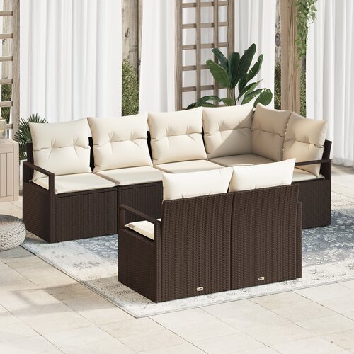VidaXL set od 7 komada kauča u vrtu s jastucima smeđi poly rattan Slike