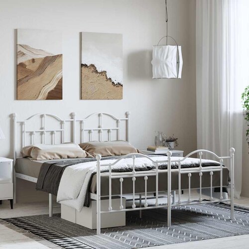  Metalni okvir kreveta uzglavlje i podnožje bijeli 150 x 200 cm Cene
