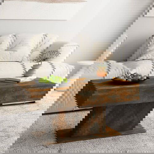 VidaXL Klubska mizica dimljeni hrast 96x50x45 cm konstruiran les Slike