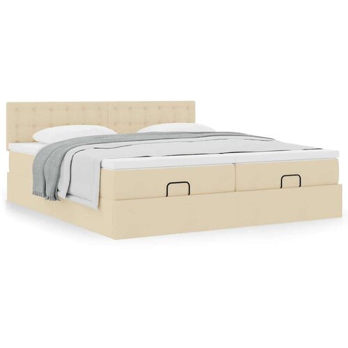 vidaXL Otomanski posteljni okvir z vzmetnicami krem 160x200 cm blago, (21609182) Cene