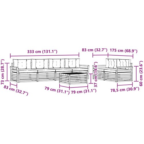  Set vanjskih sofa 7 kom. Bijela i bež Čvrsto drvo akacije Slike