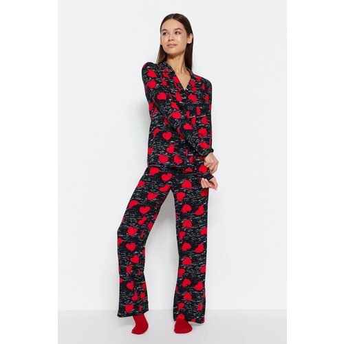 Trendyol Black Heart Viscose Shirt-Pants Woven Pajama Set Cene