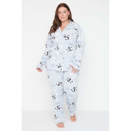 Trendyol Curve Blue Patterned Knitted Pajamas Set Slike