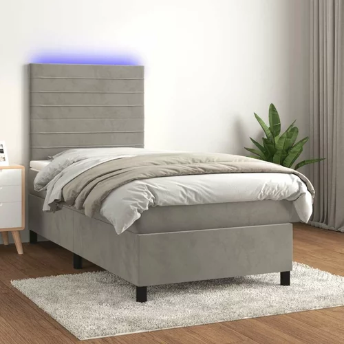  Krevet box spring s madracem LED svjetlosivi 90x200 cm baršun