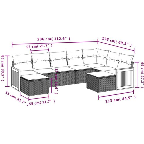 vidaXL 9-dijelni set vrtnih sofa s jastucima bež od poliratana Cijene