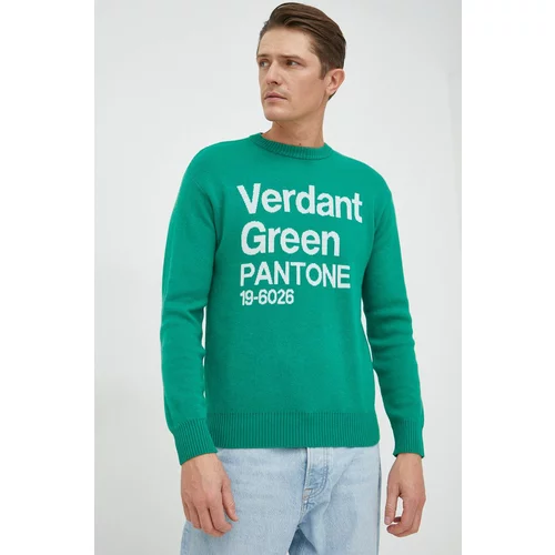 United Colors Of Benetton Pulover s primesjo volne moški, zelena barva,