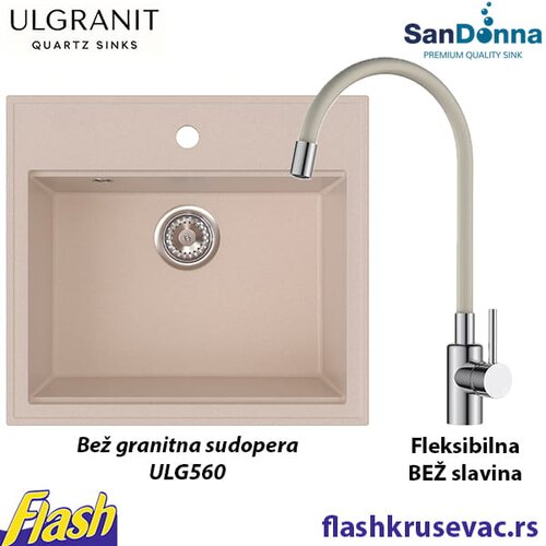  Granitna sudopera Ulgranit ULG560 (BEŽ) + fleksibilna slavina Minotti - SET Cene