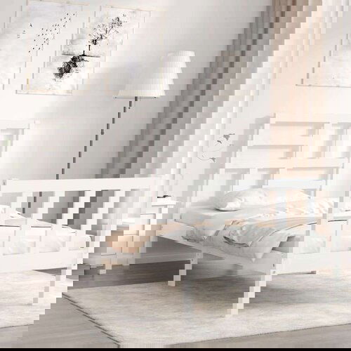  Posteljni okvir z vzglavjem bel 100x200 cm trden les, (20735695) Cene