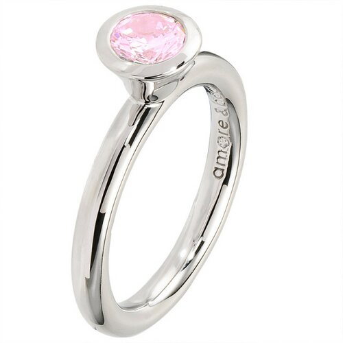 Amore Baci srebrni prsten sa jednim okruglim Rozim swarovski kristalom 53 mm Slike