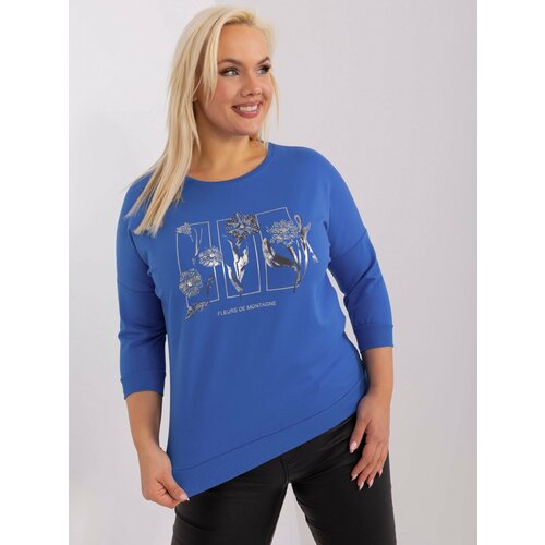 Fashion Hunters Navy blue women's cotton blouse plus size Slike