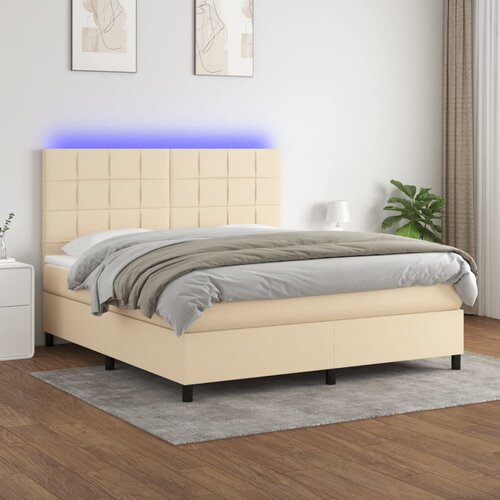  The Living Store Box spring postelja z vzmetnico LED krem 180x200 cm blago - Box Spring Postelja, (21502873) Slike