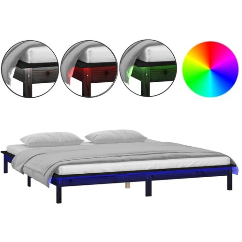 VidaXL LED posteljni okvir črn 200x200 cm trden les, (21073598) Slike