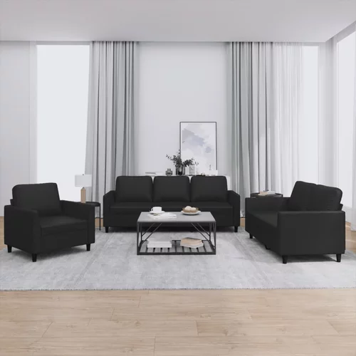  3-dijelni set sofa s jastucima crni od umjetne kože