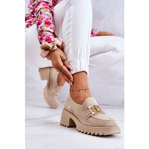 Kesi Suede shoes with gold decoration light beige Idealize Slike