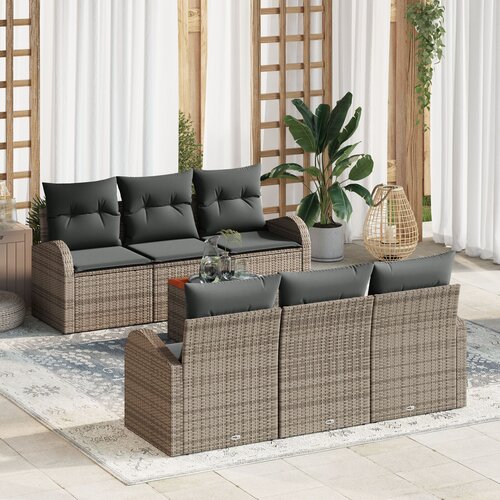VidaXL 7-delni vrtni sofa set z blazinami Siva Poli Ratan Akacija Slike