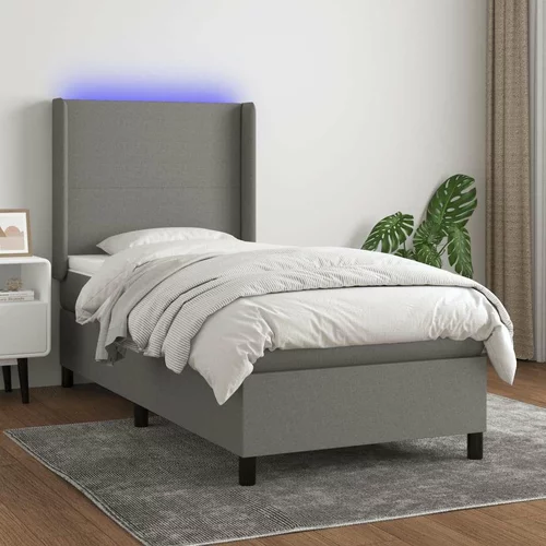  Box spring postelja z vzmetnico LED temno siva 90x200 cm blago, (20789401)