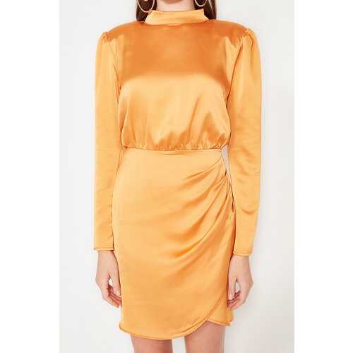 Trendyol orange high collar satin dress Cene