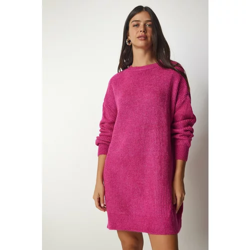 Happiness İstanbul Women's Pink Oversize Long Basic Knitwear Sweater