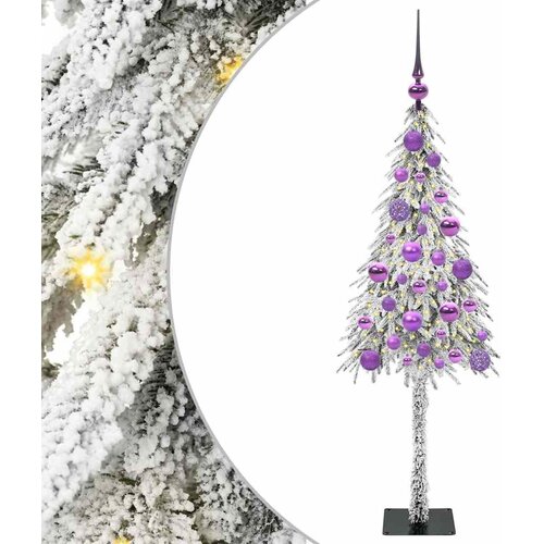 VidaXL Božićno drvce s 150 LED svjetlima Bijelo 120 cm PE i čelik - 120 cm s LED-icama i ljubičastim kuglicama Slike