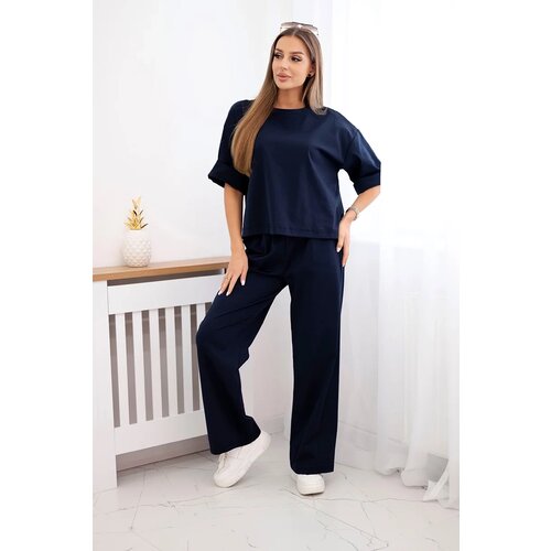 Kesi Włoski Punto set blouse + wide-leg pants navy blue Slike