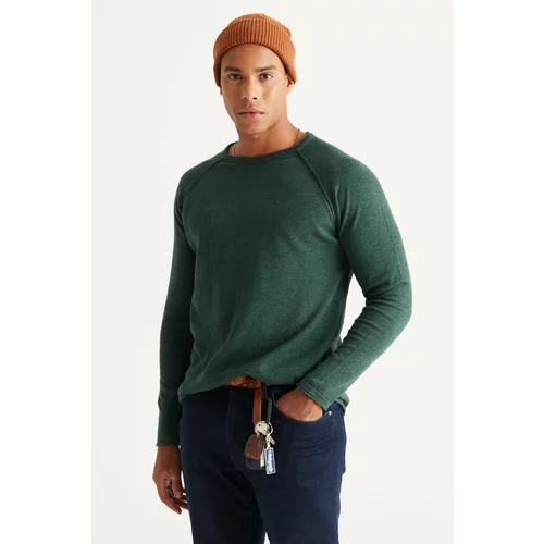 Altinyildiz classics Men's Green Recycle Standard Fit Regular Cut Crew Neck Cotton Muline Pattern Knitwear Sweater.