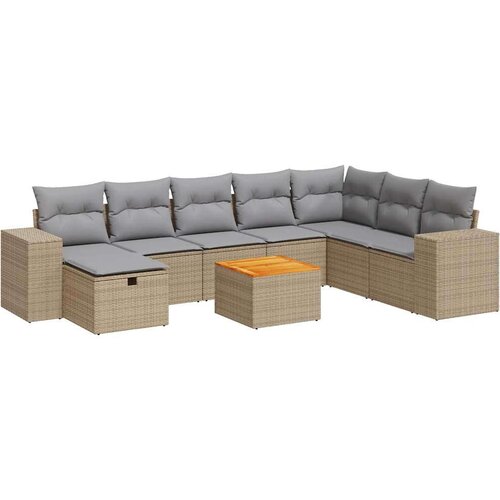 VidaXL 9-dijelni set vrtnih sofa s jastucima bež od poliratana Slike