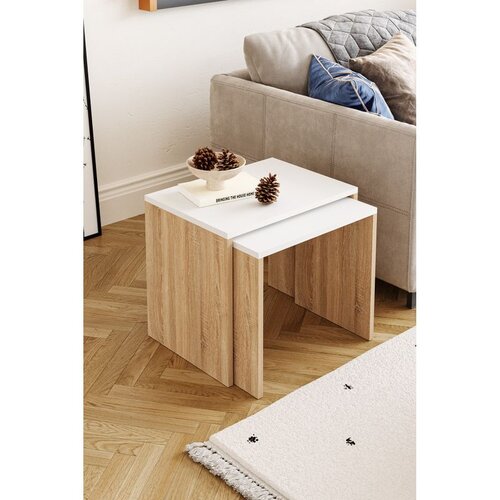 Hanah home set umetnutih stočića Arya, 48 cm, hrast Sonoma / beli Cene