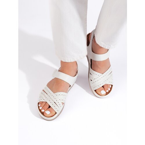 Shelvt Women's white Velcro sandals Cene