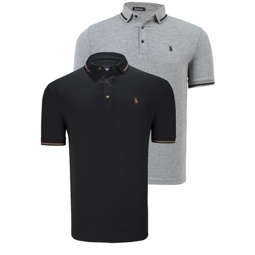 Dewberry DOUBLE SET T8586 MEN'S T-SHIRT-BLACK-GREY Cene