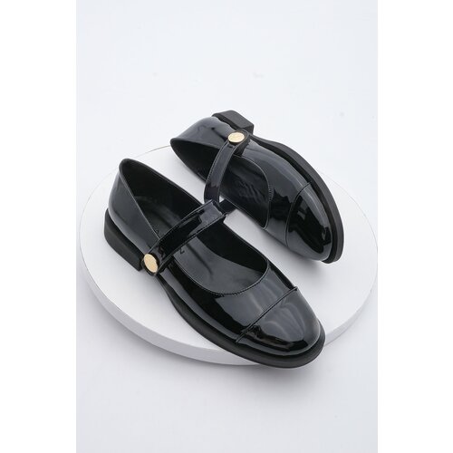 Marjin Women's Loafer Velcro Casual Shoes Valsey Black Patent Leather Slike