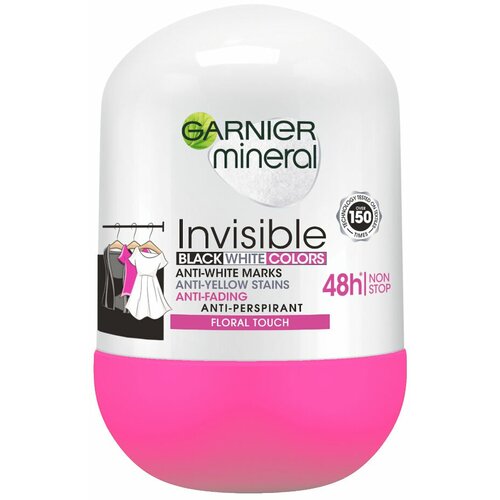 Garnier mineral deo invisible black, white & colors roll-on floral touch 50 ml Slike