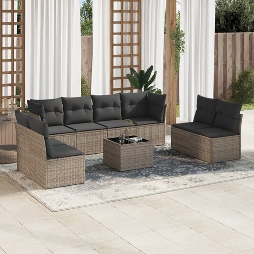 VidaXL 9-dijelni set vrtnih sofa od poliratana s jastucima sivi Slike