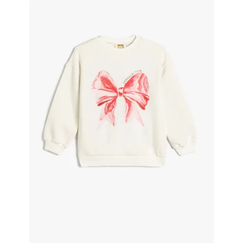 Koton Sweat Bow Printed Crew Neck Long Sleeve Raised