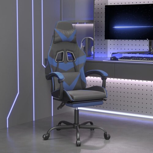 VidaXL Vrtljiv igralni stol z oporo za noge črno in modro umetno usnje Slike