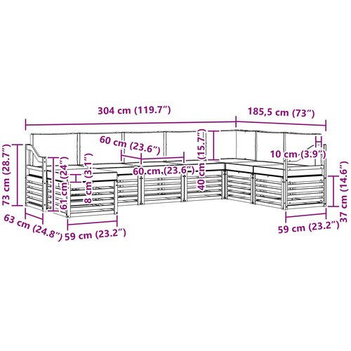  Set vanjskih sofa 8 kom. Bijela i svjetlosiva Poliester Smeđa 304 x 185,5 x 73 cm Slike