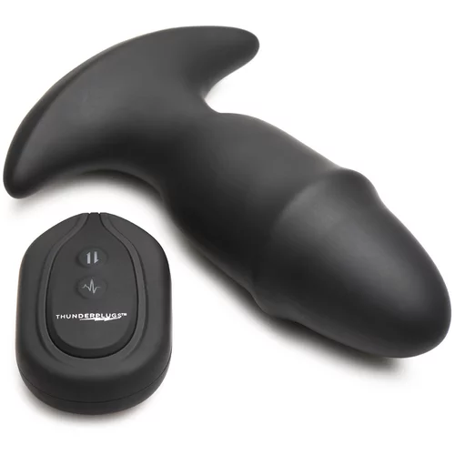 Thunder Plugs Butt Slider 10X Sliding Ring Silicone Missile Plug with Remote Black