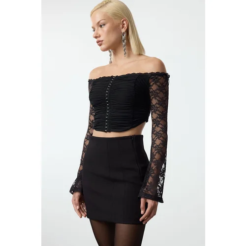 Trendyol Black Lace Knitted Blouse with Hooks