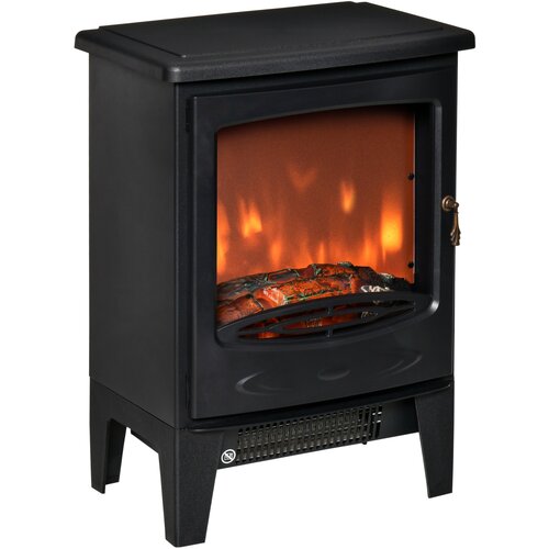 HOMCOM Talni električni kamin z učinkom plamena, nastavljiva temperatura 900W-1800W, pokriva 15-20m², 39x26x54,8cm, črn, (20752722) Cene