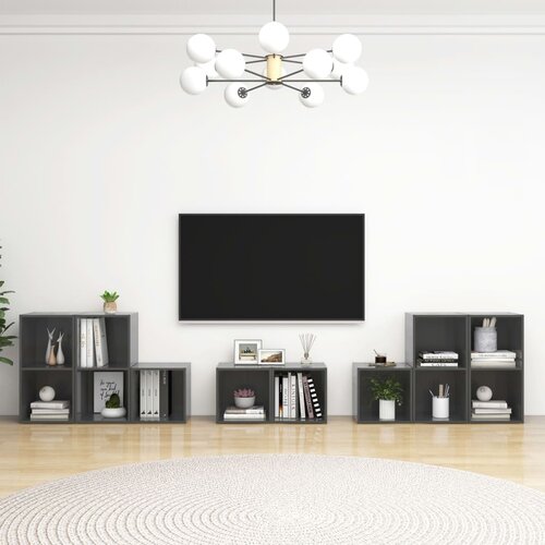 The Living Store Komplet TV omaric 8-delni visok sijaj siva iverna plo&amp;scaron;ča - Komplet TV Omaric, (21374144) Slike