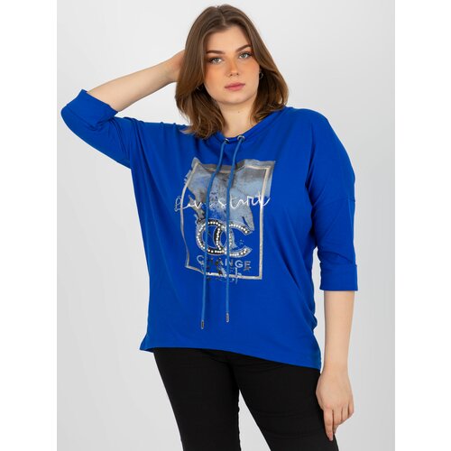 Fashion Hunters Dark blue blouse plus size with application Slike