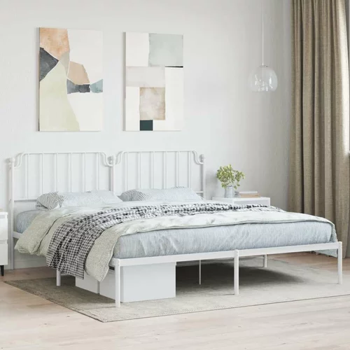 Metalni Kovinski posteljni okvir z vzglavjem bel 200x200 cm