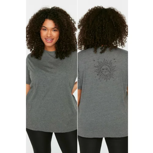Trendyol Curve Anthracite Back Detailed Knitted T-Shirt