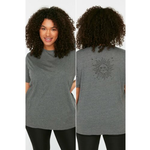 Trendyol ženska majica Curve Anthracite Back Detailed Knitted Slike