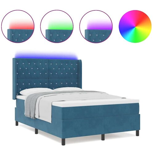 vidaXL Box Spring Postelja z Blazino in LED Temno Modra 140x200 cm Žamet, (22049525) Cene