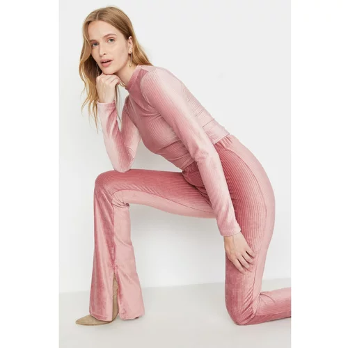 Trendyol Pink Velvet Knitted Bottom-Top Set